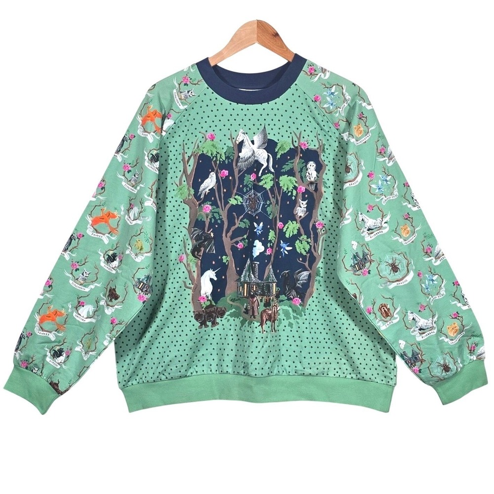 Harry Potter x Cath Kidston Hagrids Hut Sweatshirt XL Green Limited Edition Read